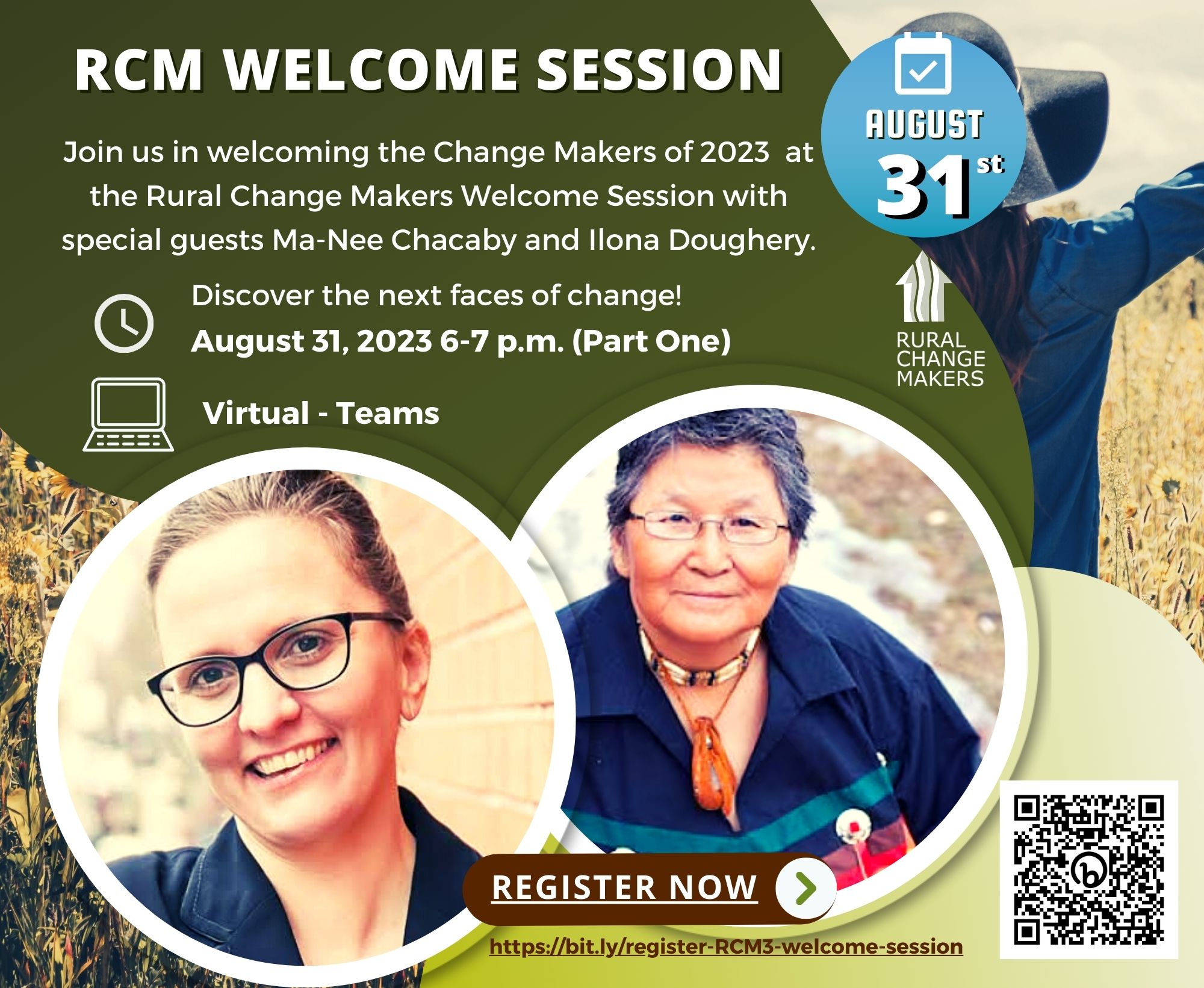 Join us in welcoming the 2023 change makers of rural Ontario August 31, 2023 from 6-7 p.m. To register visit: https://bit.ly/register-RCM3-welcome-session